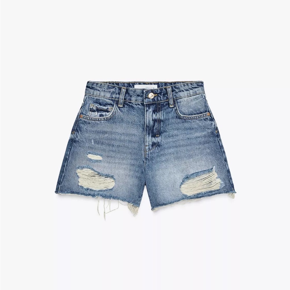 Zara Z1975 Blue ripped low rise Jean Shorts -US 2